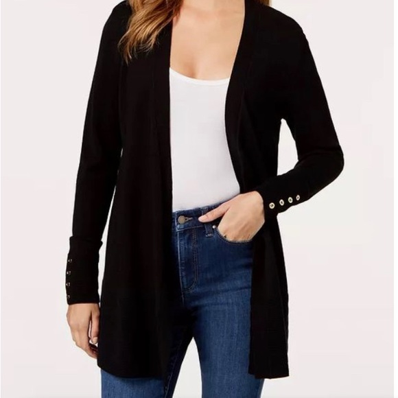 Charter Club Sweaters - Charter Club Open-Front Cardigan, black with gold bottoms in sleeves Size L !!